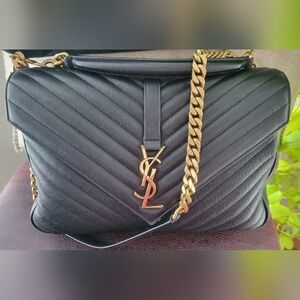 Saint Laurent College Bag Large in Black with Gold Hardware